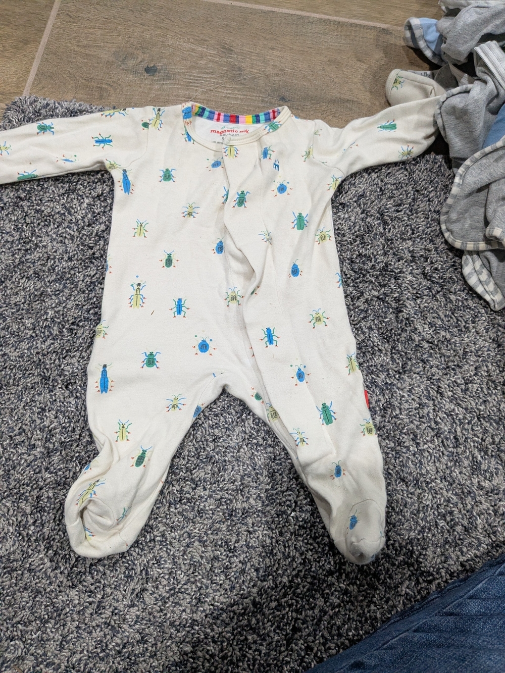 Magnetic Me Cream Footed One-Piece with Blue and Green Bug Print
